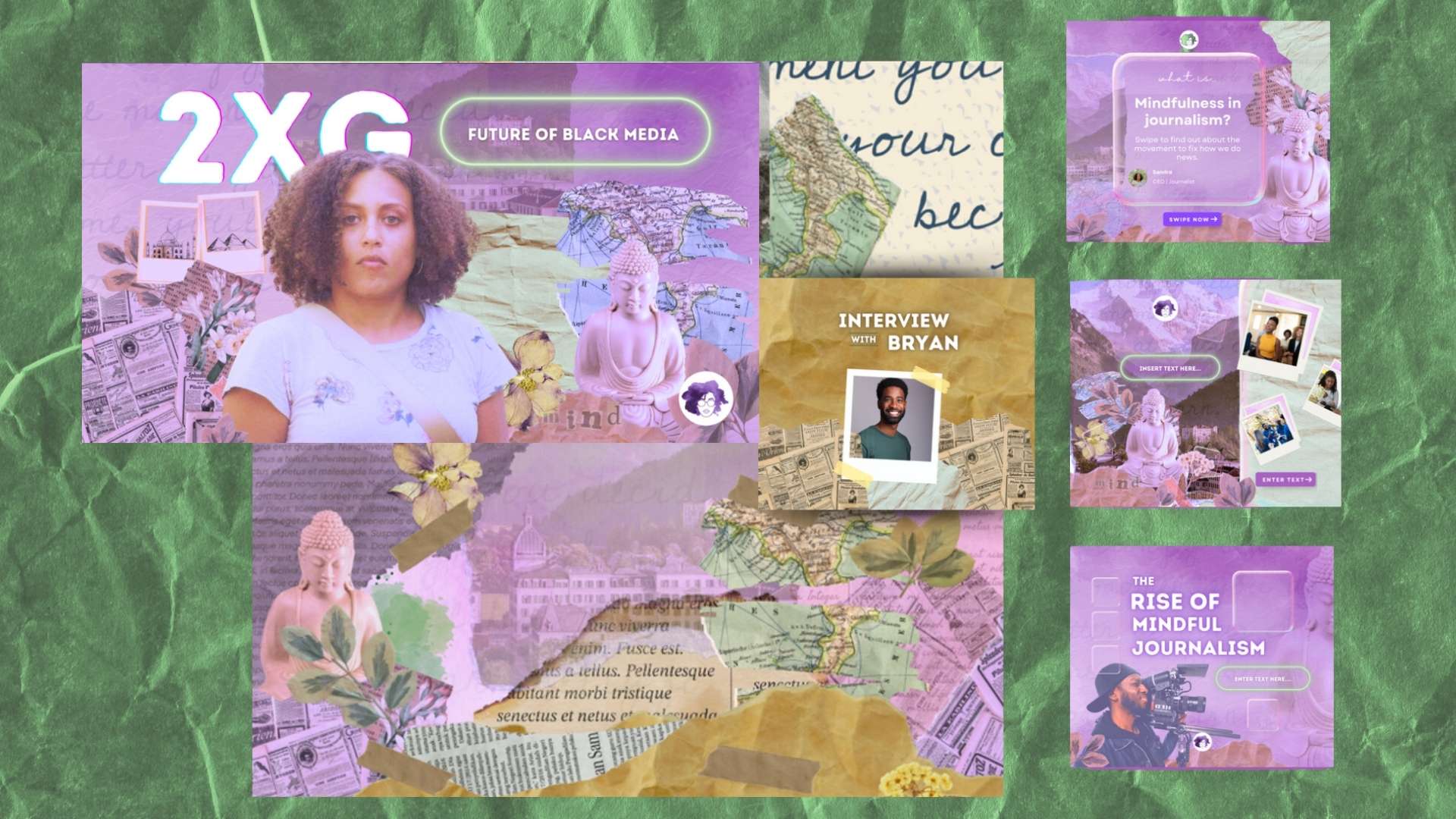 Several examples of the new look with scrapbook elements.