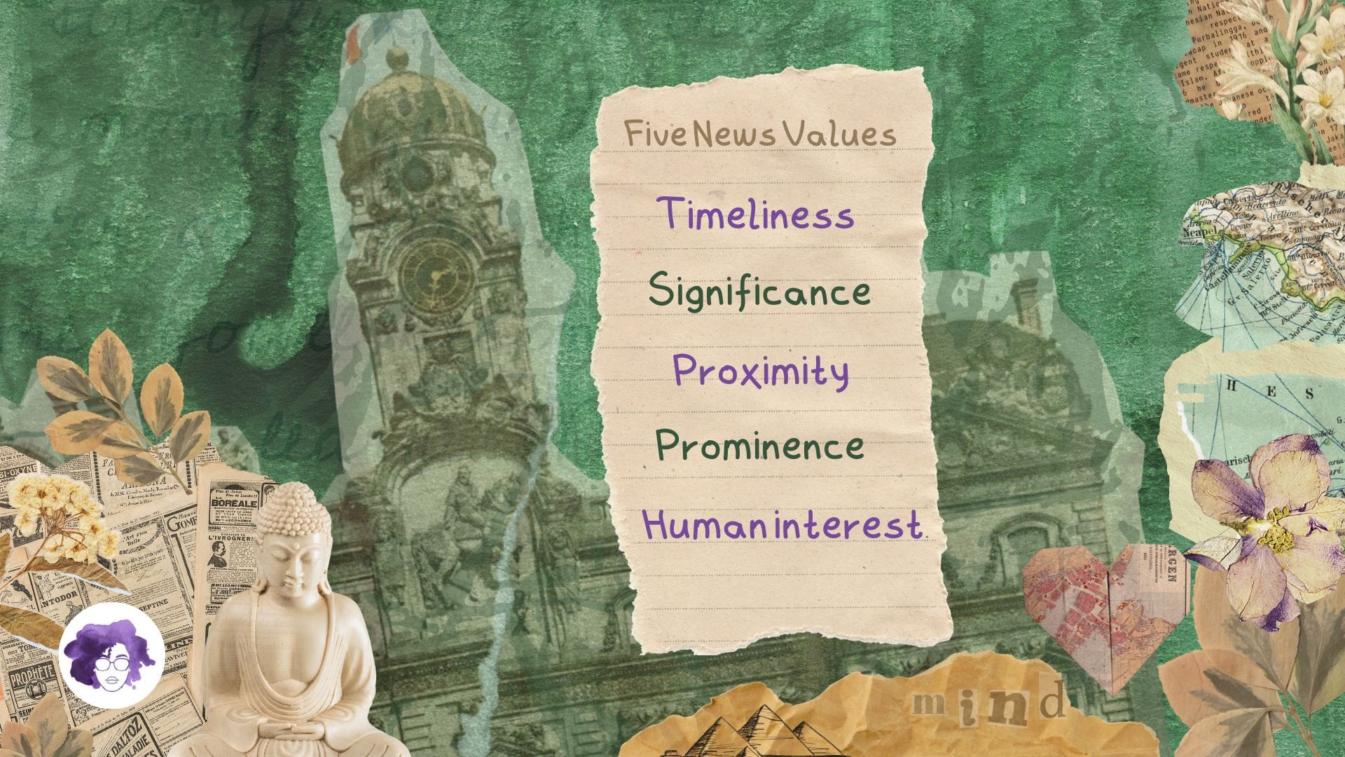The five news values are: timeliness, significance, proximity, prominence, and human interest.